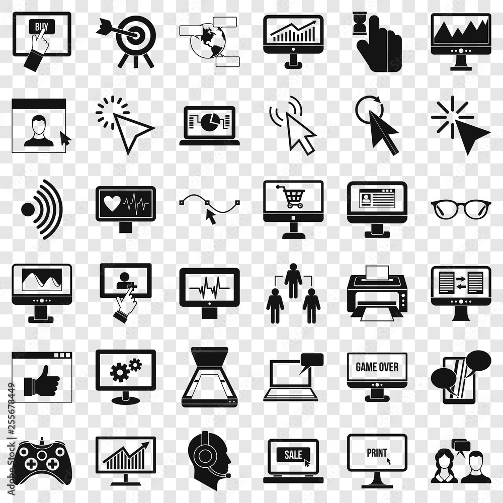 Poster computer arrow icons set. simple style of 36 computer arrow vector icons for web for any design