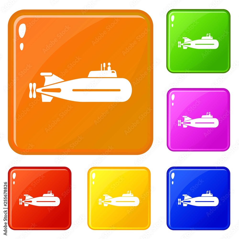 Poster fast submarine icons set collection vector 6 color isolated on white background