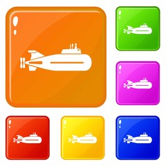 Fast submarine icons set collection vector 6 color isolated on white background