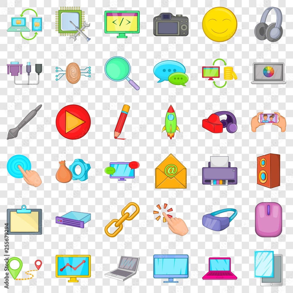 Poster computer network icons set. cartoon style of 36 computer network vector icons for web for any design