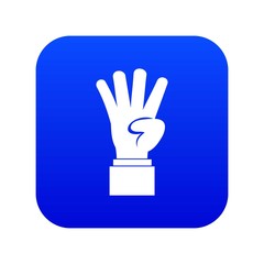 Obraz premium Hand showing number four icon digital blue for any design isolated on white vector illustration