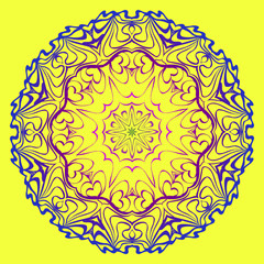 Modern Geometric Ornament. Floral Style. Artdeco. Vector Illustration For Design. Yellow, purple color