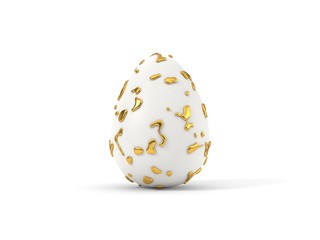 golden paint droplets over a white easter egg. 3d illustration