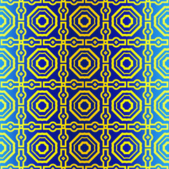 Fototapeta premium Geometric Pattern. Ethnic Ornament. Vector Illustration. For Greeting Cards, Invitations, Cover Book, Fabric, Scrapbooks. Blue yellow color