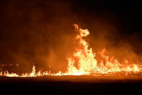 Fire On The Field At Night.