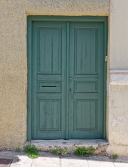 a simple green door, Athens Greece, Anafiotika neighborhood