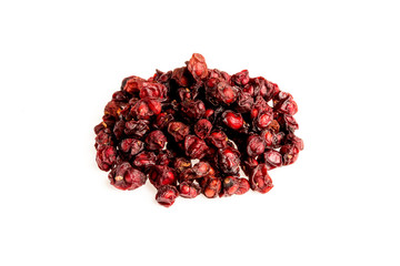 Aromatic crumbly Handful of Dry tea leaves isolated on white background. Schisandra dry tea, isolated on white