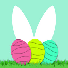 Happy Easter background with eggs and rabbit
