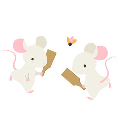 羽つきをするねずみ