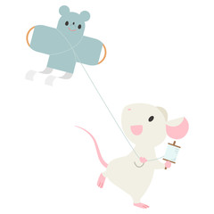 凧揚げをするねずみ