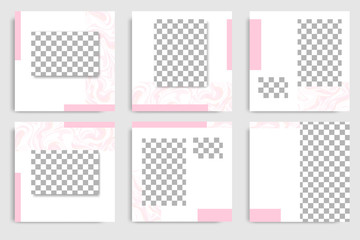 Editable continuous set square abstract marble texture banner template for social media post and cover. Minimalist design background in soft pink color. 