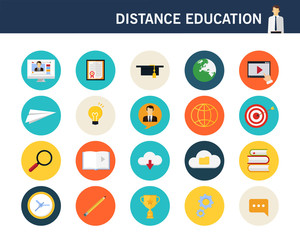 Distance education concept flat icons