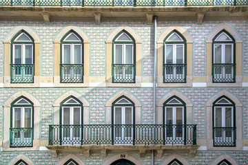 Typical facade in Lisbon with tiles, Portugal