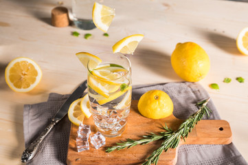 Water with lemon and herbs
