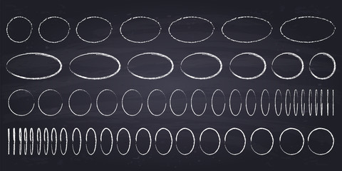 Chalk drawn circles and ovals. Hand drawn geometric figures on chalkboard background.