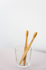 Two wooden toothbrushes