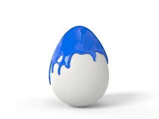 blue paint splash over a white easter egg. 3d illustration