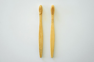 Two wooden toothbrushes