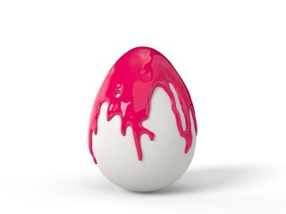 pink paint splash over a white easter egg. 3d illustration