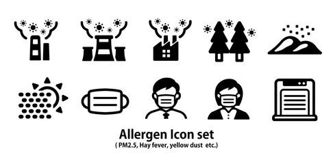 Allergen icon set ( pm2.5, hay fever, yellow dust etc.)