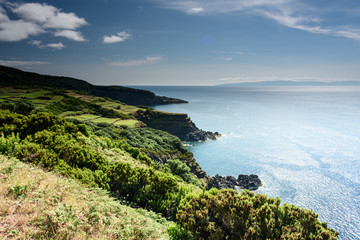 seascape with cliff  in terceria, view of the coastline in terceira with cliff in the background. seascape in azores, portugal.