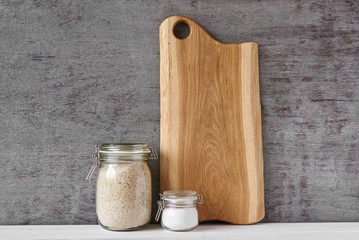 Kitchen utensils and cutting board
