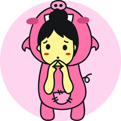 girl and her piggy costume