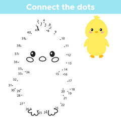 Vector kawaii chick. Educational numbers game for children, connect the dots. Coloring page.