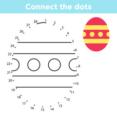 Educational numbers game for children, connect the dots. Vector Easter egg with ornament. Coloring page.