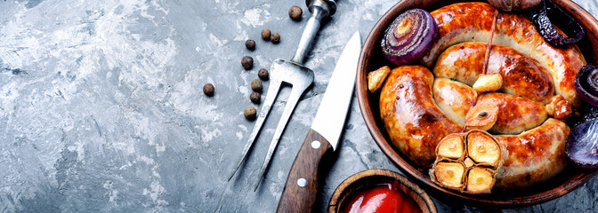 Tasty grilled pork sausages