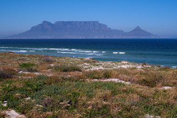 View of Table Top and Lion's head mountains in Cape Town
