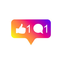 Fototapeta premium Social media modern like 1, comment 1, gradient color. Like, follower, button, icon, symbol, ui, app, web. Vector illustration. EPS 10.