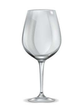 Empty wineglass. clean drinking crystal glass kitchen ware for wine liquor alcohol champagne vector realistic isolated
