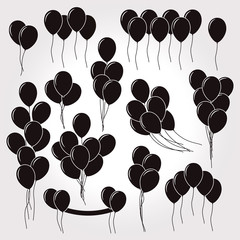 Set of flat design round vector kids black balloons.