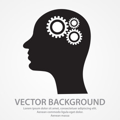 Thinking icon. Silhouette of gear in head.  Creative Head. Artificial Intelligence. Flat design style