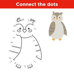 Dot to dot game, numbers game for children. Cartoon vector owl. Woodland animals.