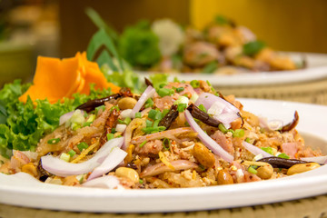  thaifood  spicy salad in white dish