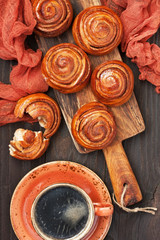  Homemade buns  with black coffee