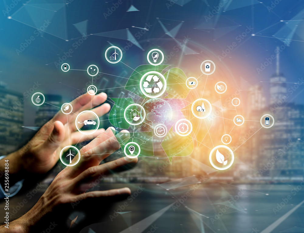 Poster view of a technology ecologic interface with icon displayed on a technology interface