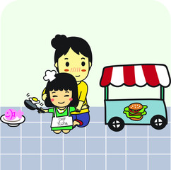 little girl plays with her mommy