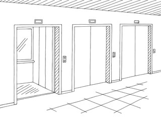 Corridor graphic black white interior sketch illustration vector © aluna1
