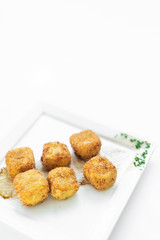 fried mashed potato square croquettes simple vegetarian side dish