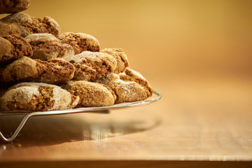 Stack of cookies in a modern kitchen just cooling out of the ove