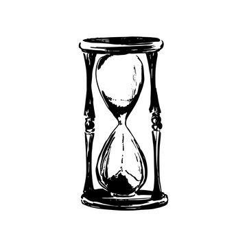 Hand drawn sandglass sketch illustration. Vector black ink drawing isolated on white background. Grunge style