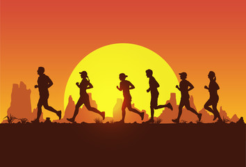 Silhouette of people running marathon, Vector