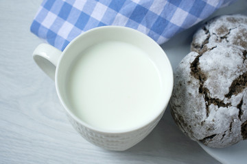 Сhocolate cookies and cup milk