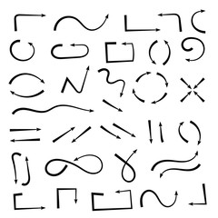 Doodle arrows. Black flat cartoon icons