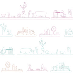 Fototapeta na wymiar Shelves graphic color seamless pattern background sketch illustration vector