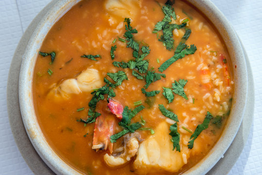 Plate Of Traditional Soup Called Caldeirada In Portugal