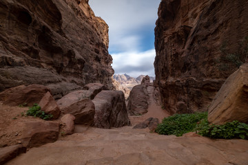 Stony red landscape of Petra in Jordan